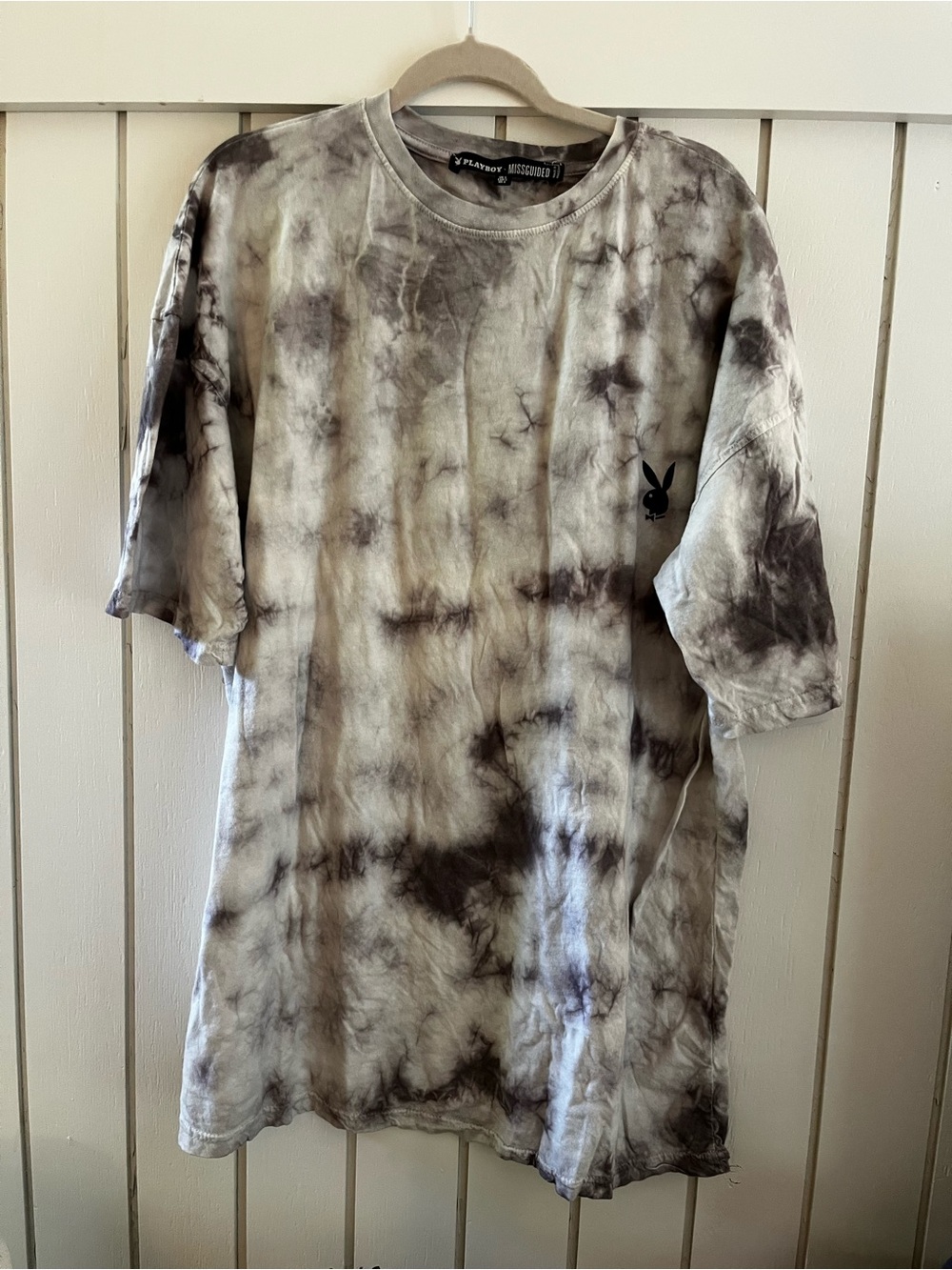 Missguided x Playboy Oversized Tie-Dye Short Sleeve Tee - Deep Purple and White